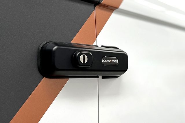 Black deadlock on grey van door